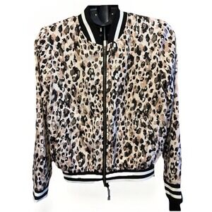 Peyton Jensen Womens S Silky Satin  Jacket Spotted Leopard Print Bomber Coat Zip